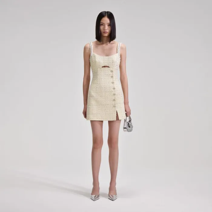 Dresses Woman SelfPortrait Yellow Boucle Diamante Mini Dress