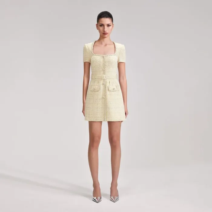 Dresses Woman SelfPortrait Yellow Boucle Diamante Mini Dress Dresses Woman SelfPortrait Yellow Boucle Diamante Mini Dress