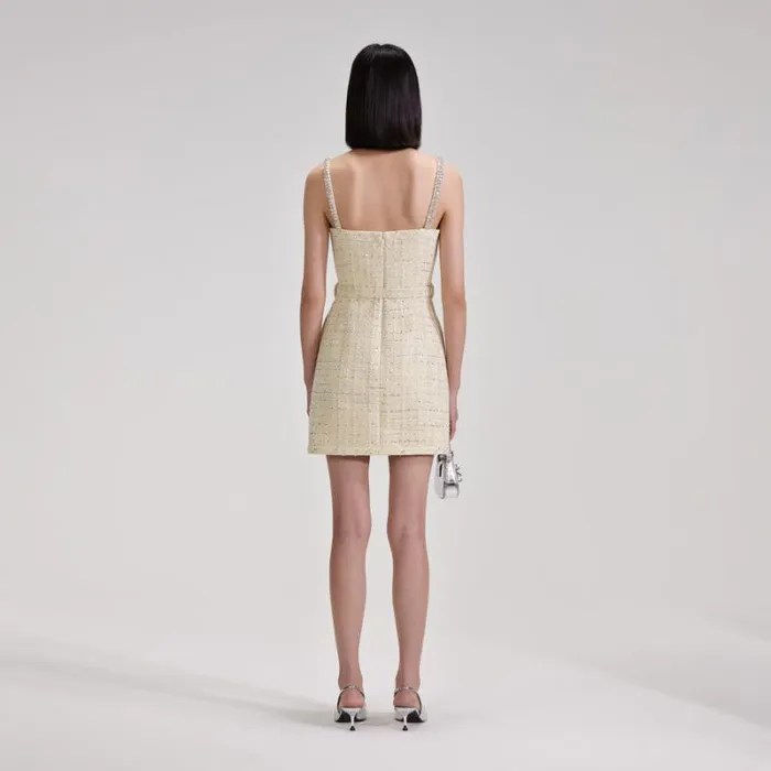 Dresses Woman SelfPortrait Yellow Boucle Diamante Trim Mini Dress Dresses Woman SelfPortrait Yellow Boucle Diamante Trim Mini Dress