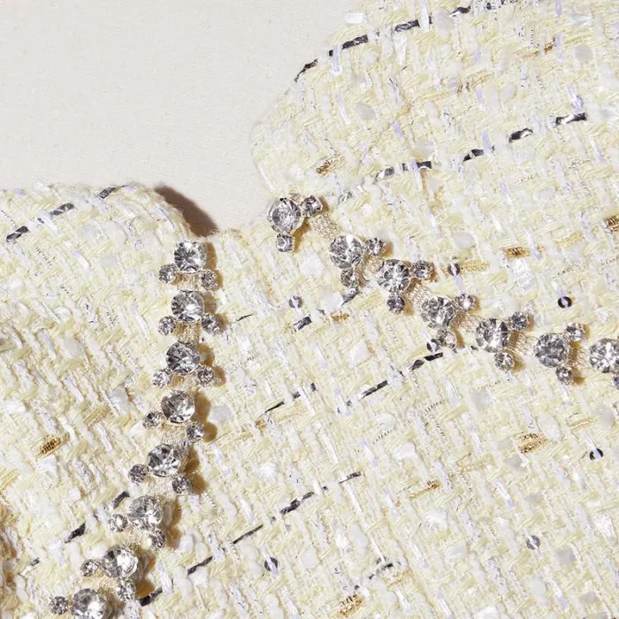 Dresses Woman SelfPortrait Yellow Boucle Diamante Trim Mini Dress Dresses Woman SelfPortrait Yellow Boucle Diamante Trim Mini Dress