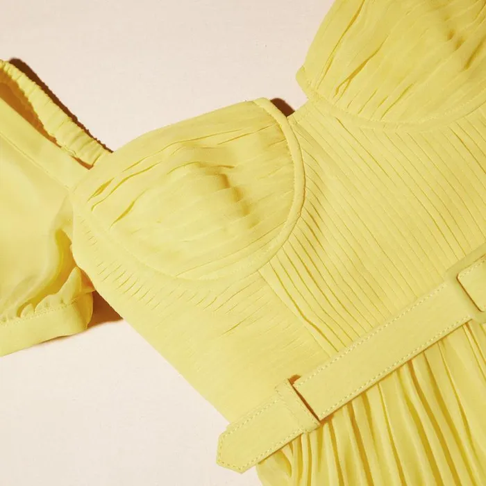 Dresses Woman SelfPortrait Yellow Chiffon Lace Detail Midi Dress Dresses Woman SelfPortrait Yellow Chiffon Lace Detail Midi Dress