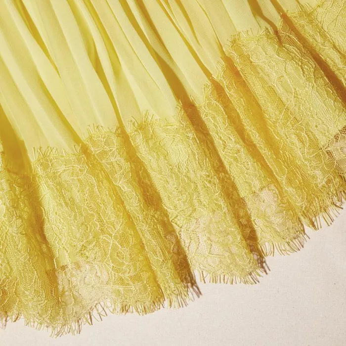 Dresses Woman SelfPortrait Yellow Chiffon Lace Detail Midi Dress Dresses Woman SelfPortrait Yellow Chiffon Lace Detail Midi Dress