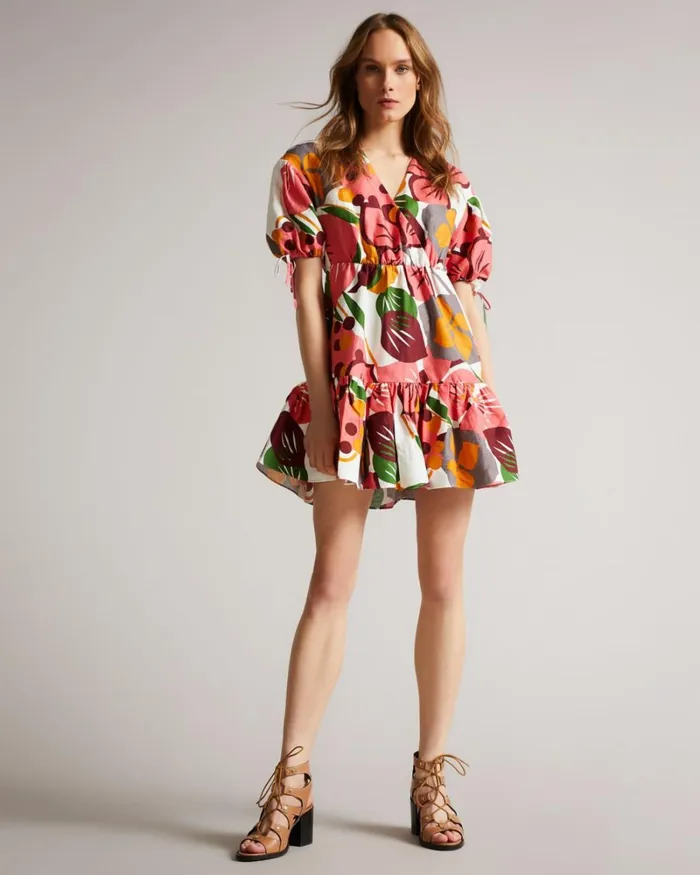 Exaggerated Sleeve Wrap Mini Dress White Women Ted Baker Dresses
