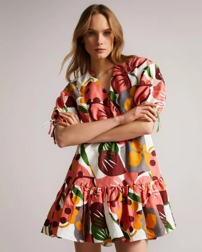 Exaggerated Sleeve Wrap Mini Dress White Women Ted Baker Dresses