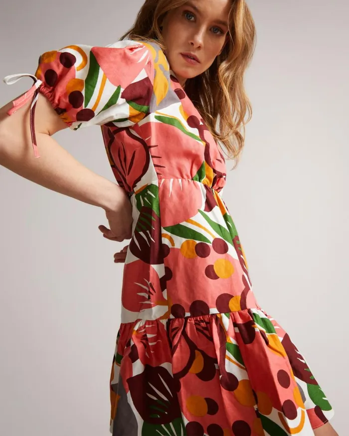 Exaggerated Sleeve Wrap Mini Dress White Women Ted Baker Dresses