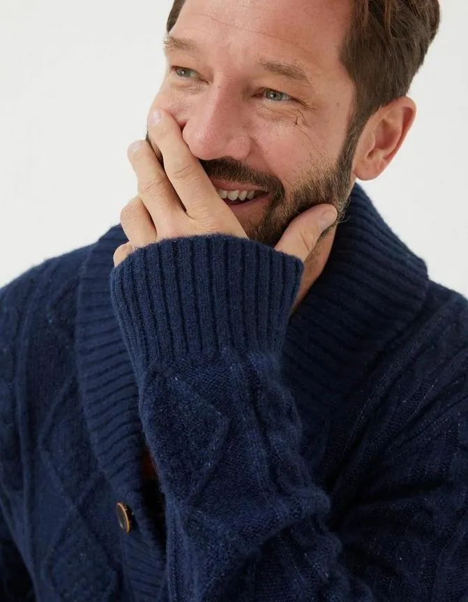 Fatface Knitwear Calder Cable Cardigan Blue 8211 Men