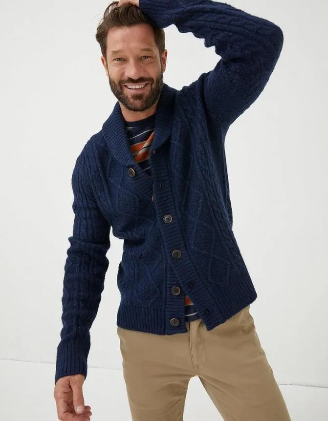 Fatface Knitwear Calder Cable Cardigan Blue 8211 Men