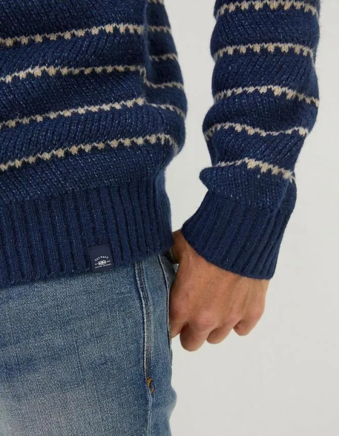 Fatface Knitwear Calder Stripe Crew Jumper Navy 8211 Men