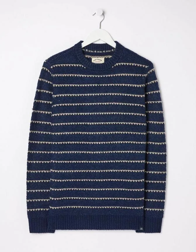 Fatface Knitwear Calder Stripe Crew Jumper Navy 8211 Men