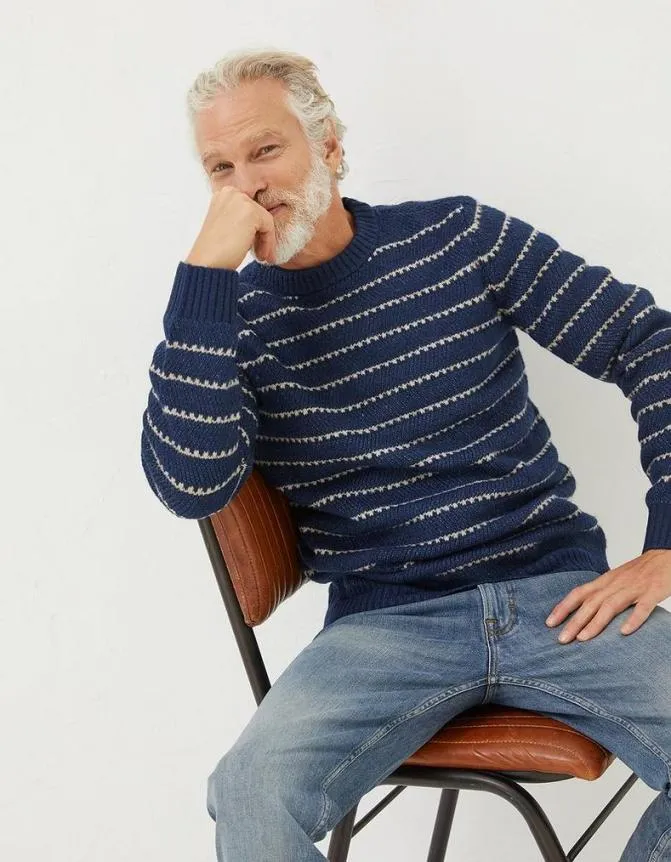 Fatface Knitwear Calder Stripe Crew Jumper Navy 8211 Men