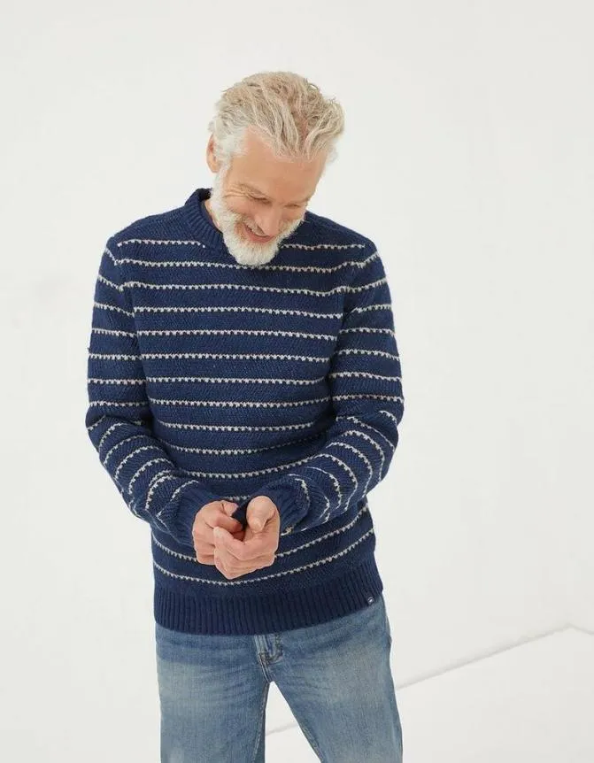 Fatface Knitwear Calder Stripe Crew Jumper Navy 8211 Men