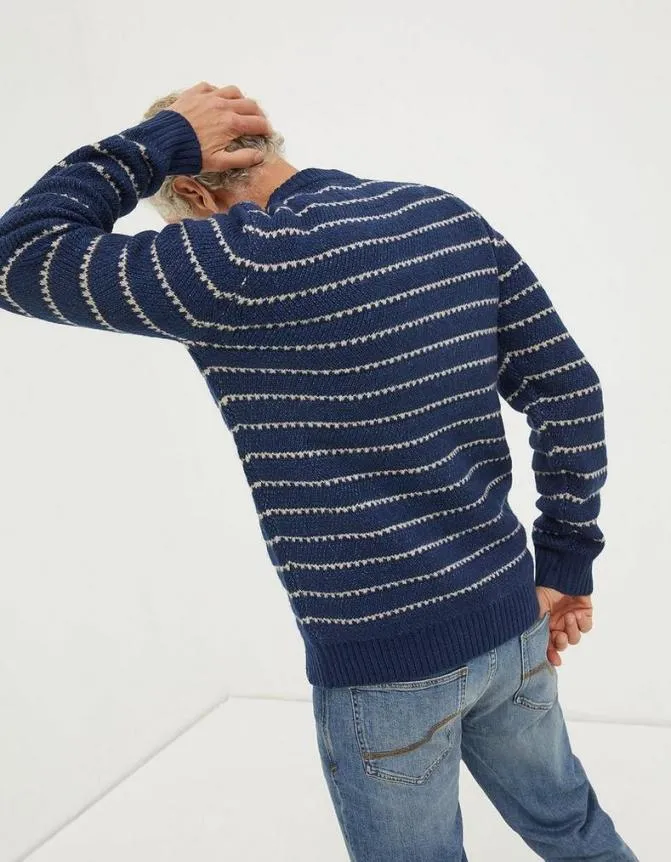 Fatface Knitwear Calder Stripe Crew Jumper Navy 8211 Men
