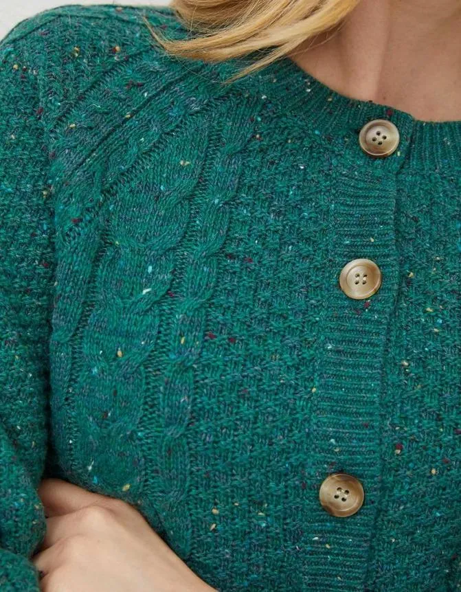 Fatface Knitwear Chloe Cable Crew Cardigan Green 8211 Women