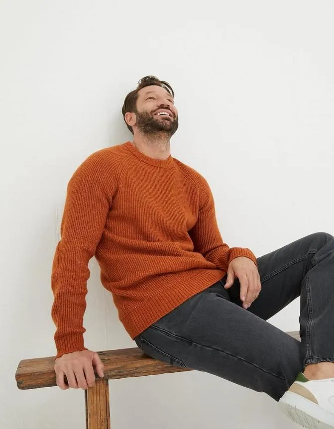 Fatface Knitwear Hinton Crew Neck Jumper Orange 8211 Men