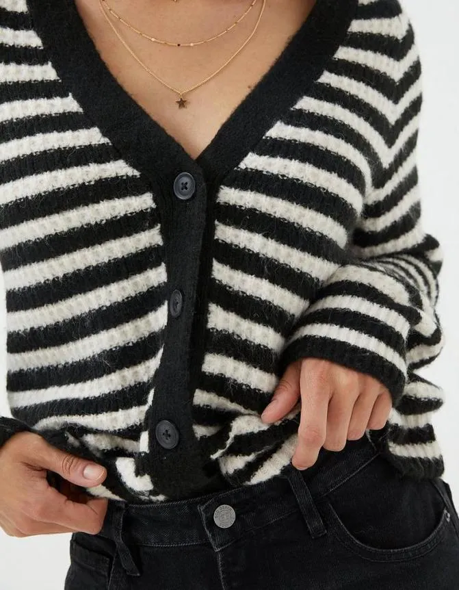 Fatface Knitwear Stripe Cardigan Black 8211 Women