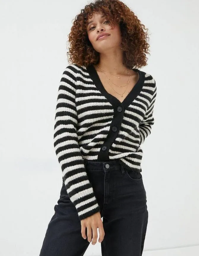Fatface Knitwear Stripe Cardigan Black 8211 Women