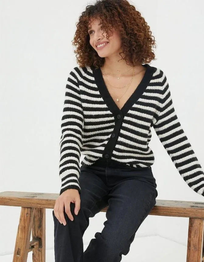 Fatface Knitwear Stripe Cardigan Black 8211 Women