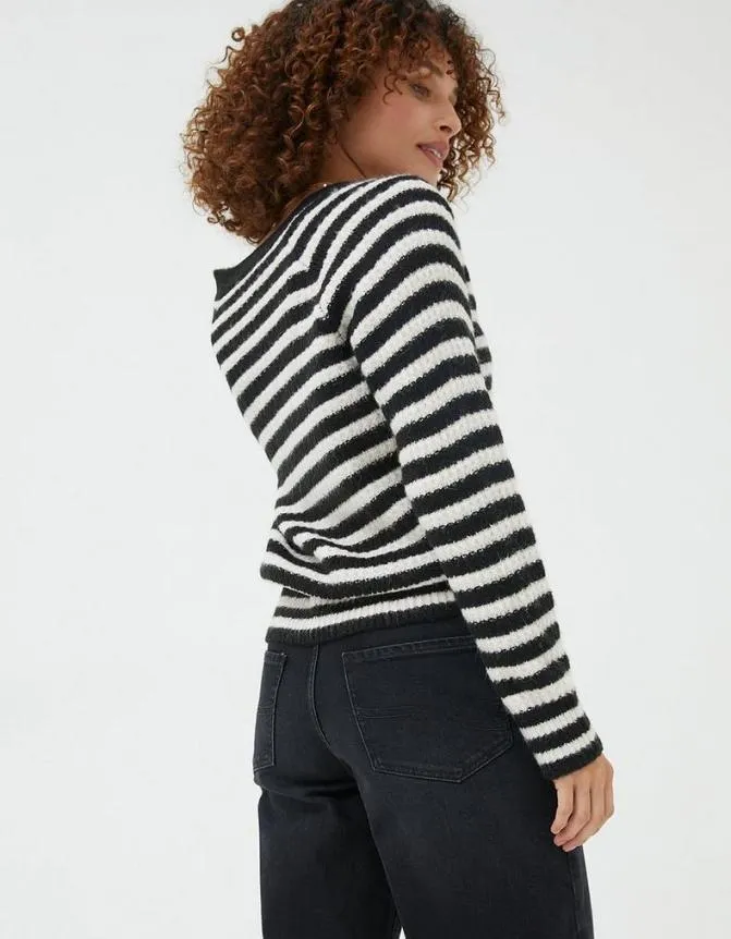 Fatface Knitwear Stripe Cardigan Black 8211 Women
