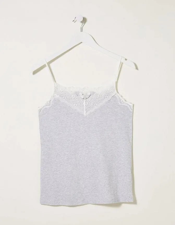 Fatface Nightwear and Loungewear Lace VNeck Organic Cotton Vest Grey 8211 Women Fatface Nightwear and Loungewear Lace VNeck Organic Cotton Vest Grey 8211 Women