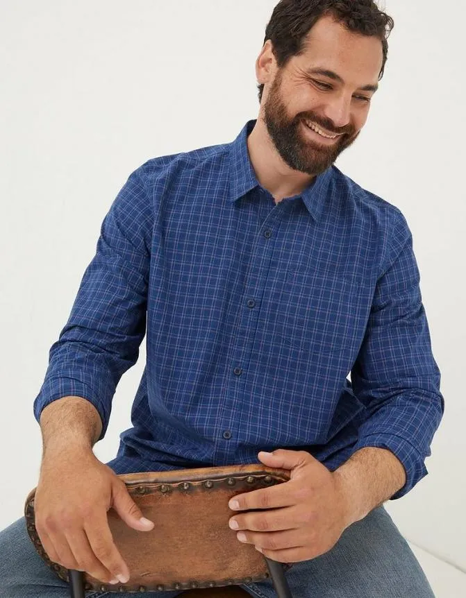 Fatface Shirts Grays Grid Check Shirt Blue 8211 Men