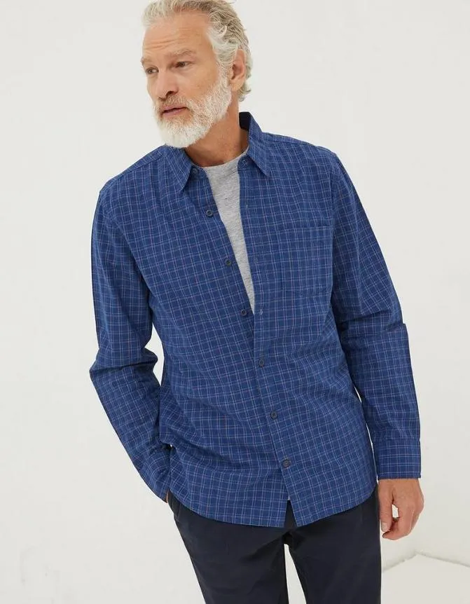 Fatface Shirts Grays Grid Check Shirt Blue 8211 Men