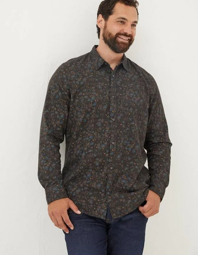 Fatface Shirts Long Sleeve Painted Floral Print Shirt Grey Marl 8211 Men