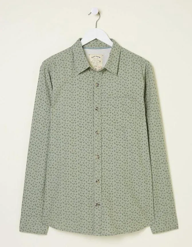 Fatface Shirts Long Sleeve Woodland Print Shirt Light Green 8211 Men