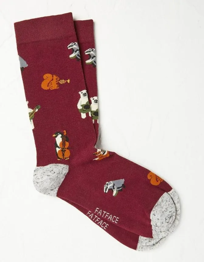 Fatface Socks and Underwear Musical Animals Socks Burgundy 8211 Men