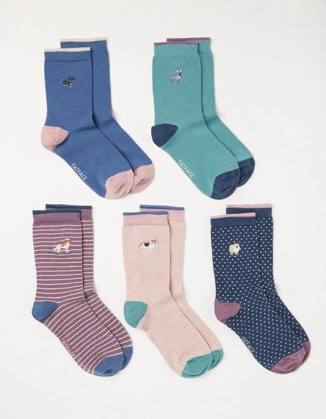 Fatface Socks Underwear and Tights 5 Pack Dog Socks Multi 8211 Women