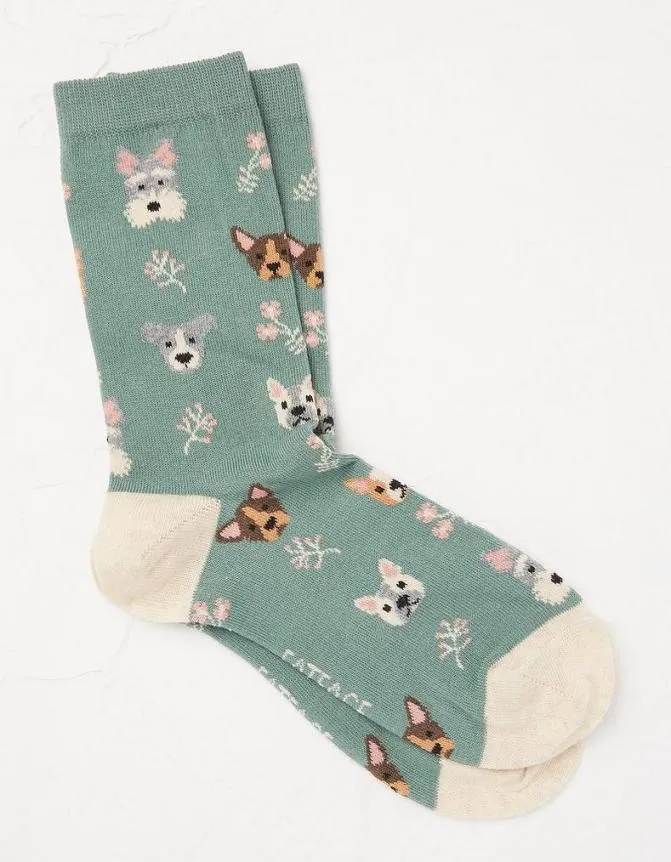 Fatface Socks Underwear and Tights Dog Faces Socks Green Haze 8211 Women