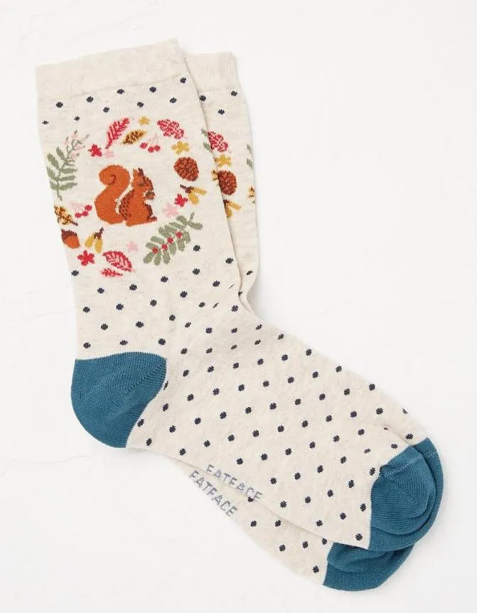 Fatface Socks Underwear and Tights Squirrel Wreath Socks Oatmeal 8211 Women