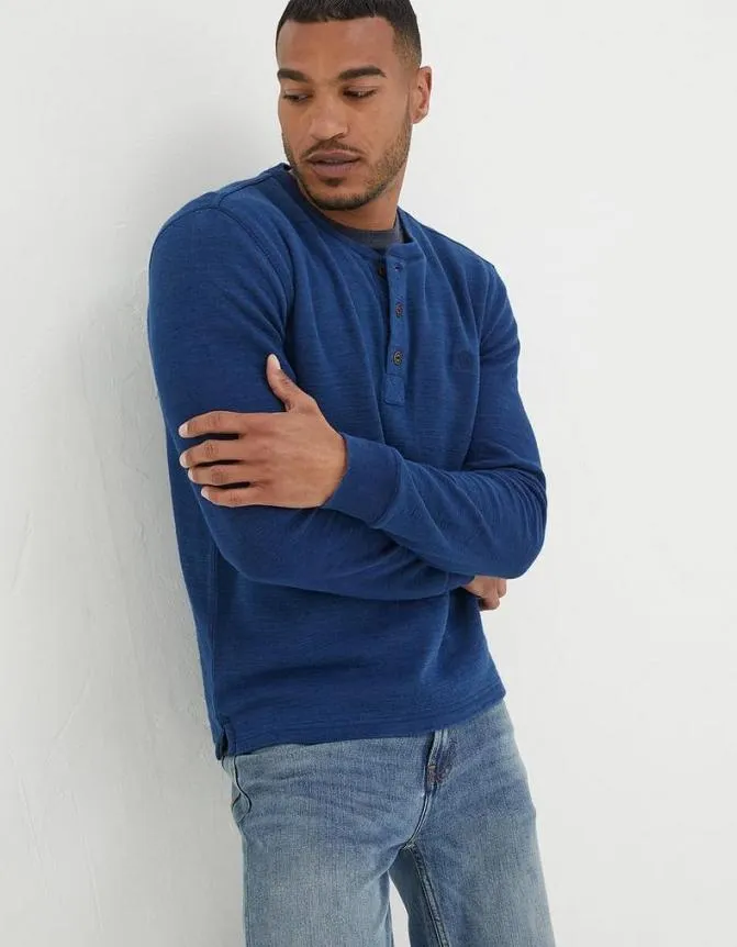 Fatface TShirts Long Sleeve Indigo Henley Indigo Blue 8211 Men
