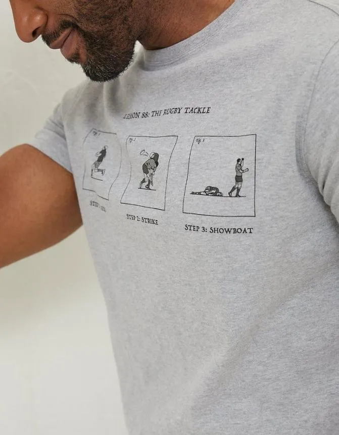 Fatface TShirts Rugby Cartoon TShirt Grey Marl 8211 Men