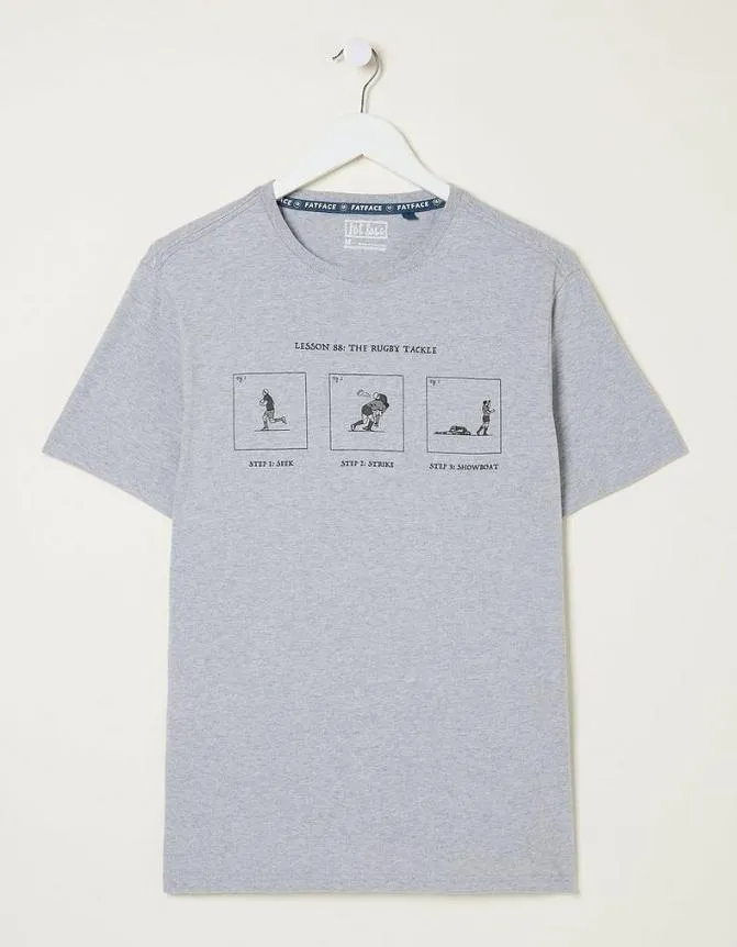 Fatface TShirts Rugby Cartoon TShirt Grey Marl 8211 Men