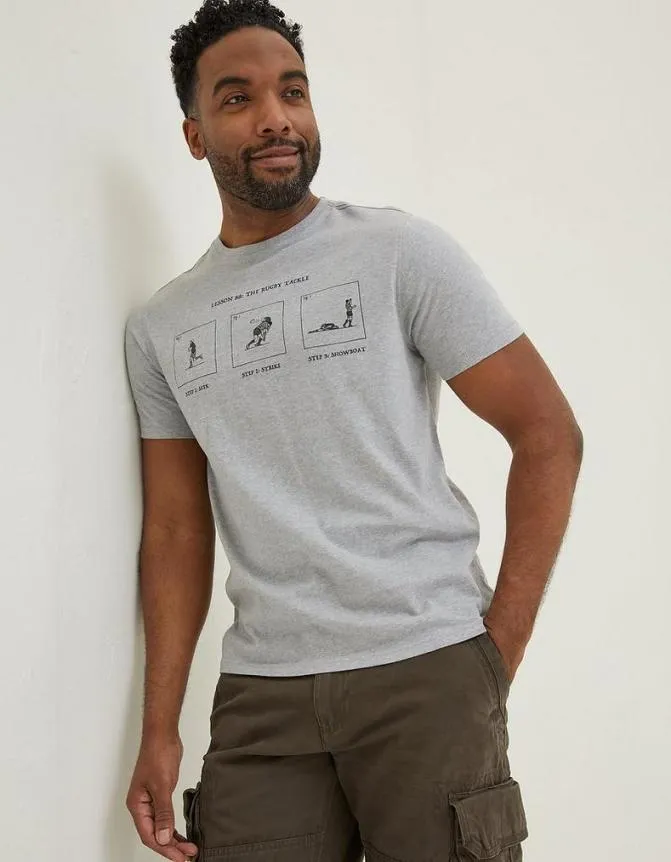 Fatface TShirts Rugby Cartoon TShirt Grey Marl 8211 Men