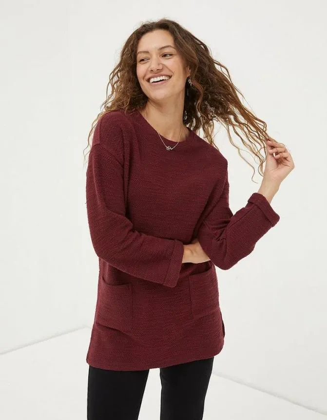 Fatface Tops and TShirts Amari Textured Tunic Dark Red 8211 Women