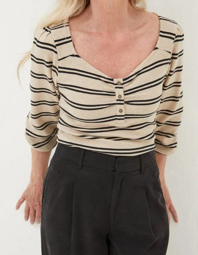 Fatface Tops and TShirts Kara Stripe Henley Top Ivory 8211 Women