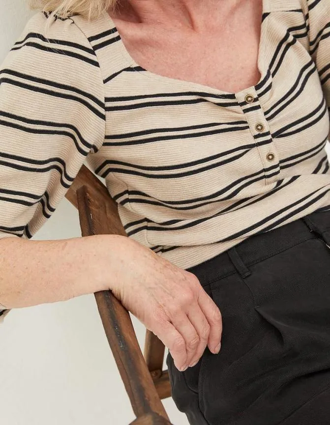 Fatface Tops and TShirts Kara Stripe Henley Top Ivory 8211 Women