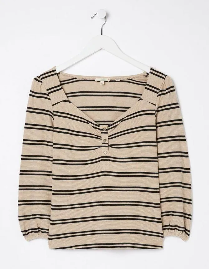 Fatface Tops and TShirts Kara Stripe Henley Top Ivory 8211 Women