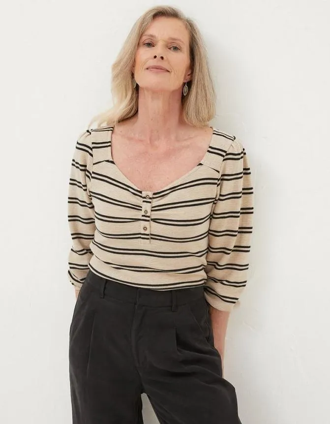 Fatface Tops and TShirts Kara Stripe Henley Top Ivory 8211 Women