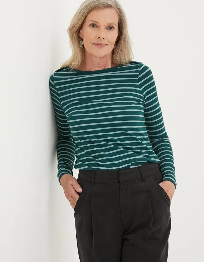 Fatface Tops and TShirts Organic Cotton Breton T Shirt Dark Green 8211 Women