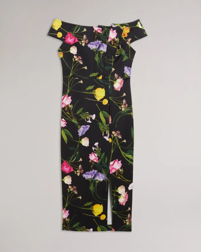 Floral Bardot Bodycon Dress Black Women Ted Baker Clothing