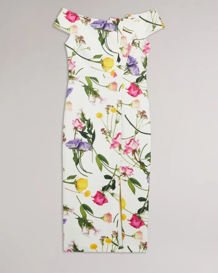 Floral Bardot Bodycon Dress White Women Ted Baker Clothing