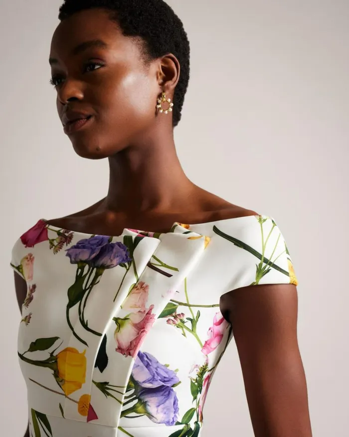 Floral Bardot Bodycon Dress White Women Ted Baker Clothing Floral Bardot Bodycon Dress White Women Ted Baker Clothing