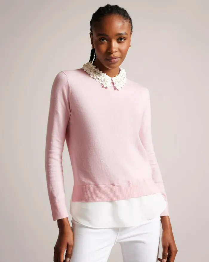 Floral Collar Mockable Sweater Pink Women Ted Baker Sweaters Floral Collar Mockable Sweater Pink Women Ted Baker Sweaters