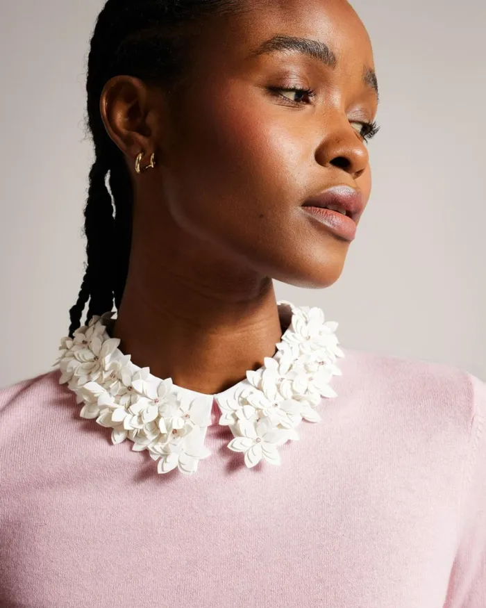 Floral Collar Mockable Sweater Pink Women Ted Baker Sweaters Floral Collar Mockable Sweater Pink Women Ted Baker Sweaters