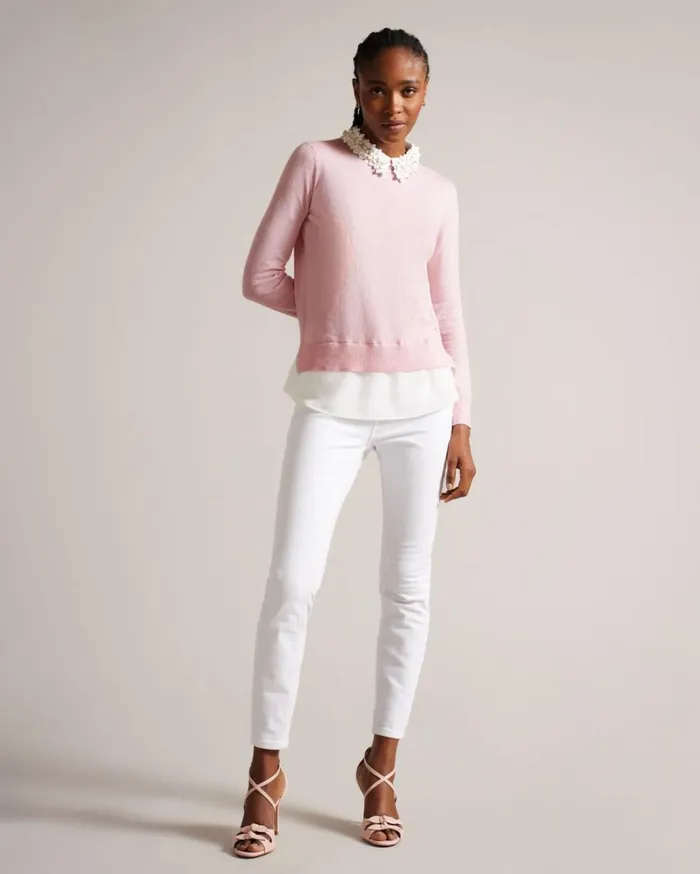 Floral Collar Mockable Sweater Pink Women Ted Baker Sweaters Floral Collar Mockable Sweater Pink Women Ted Baker Sweaters