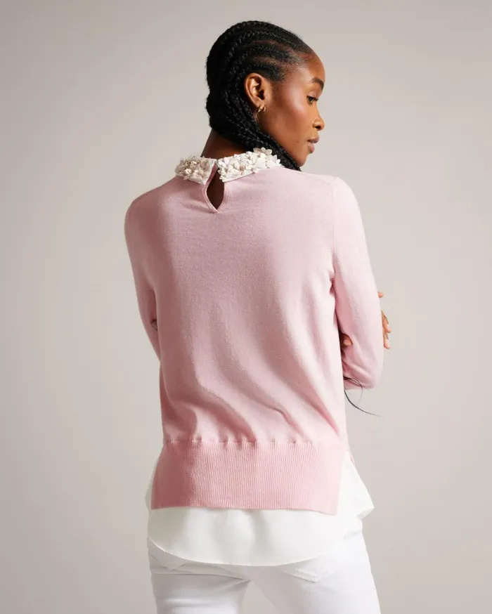 Floral Collar Mockable Sweater Pink Women Ted Baker Sweaters Floral Collar Mockable Sweater Pink Women Ted Baker Sweaters