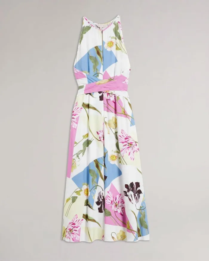 Floral Halter Neck Midi Dress White Women Ted Baker Clothing