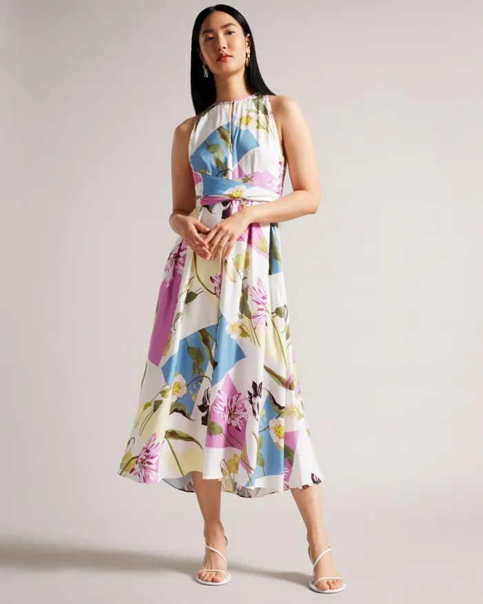 Floral Halter Neck Midi Dress White Women Ted Baker Clothing Floral Halter Neck Midi Dress White Women Ted Baker Clothing